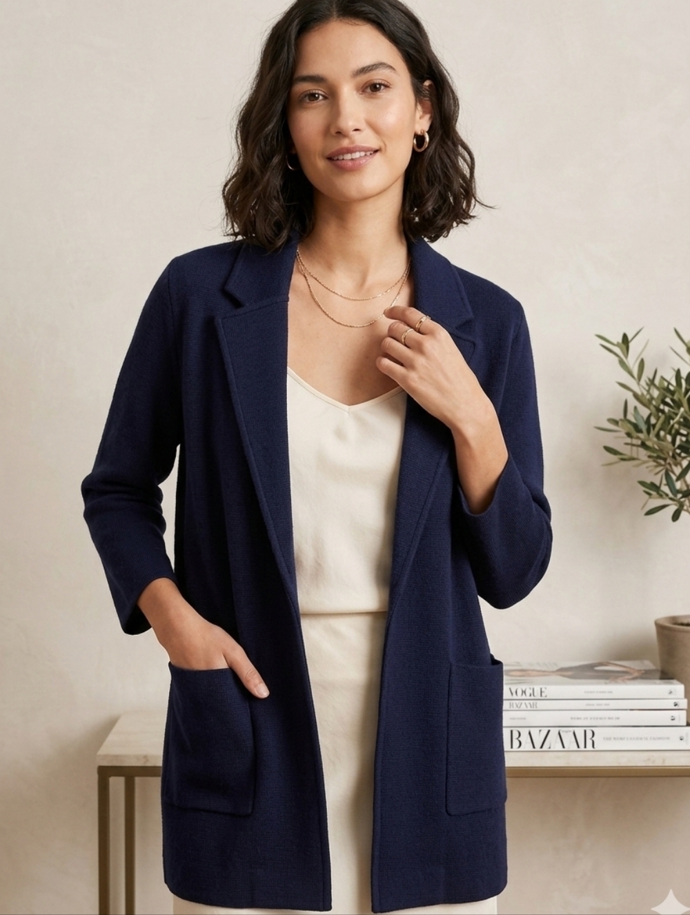 J. Crew Sophie Navy Open-Front Knit Blazer Sweater Jacket XXS